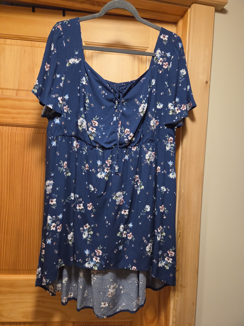 Torrid Navy Floral Lace-Up Babydoll Tunic